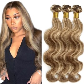 12 14 16 Inch P4/613 Bundles Highlight Body Wave Human Hair Bundles 613 Body Wave Bundles Human Hair Two Tone Chocolate Brown Mixed With Blonde Bundles