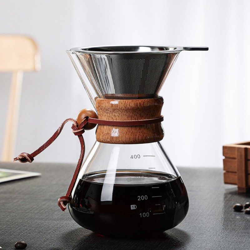 Pour Over Coffee Maker 400ml Double Layer Filter V Spout