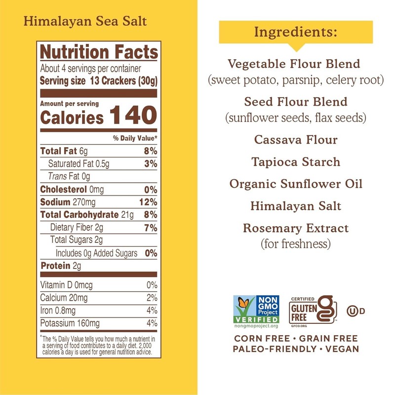 Simple Mills Veggie Pita Crackers, Himalayan Salt - Gluten Free,