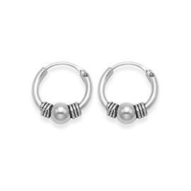 Sterling Silver SMALL Bali Hoop earrings, ball & twists - Size - Small: 9.5mm diameter. BEWARE 9mm is TINY & FIDDLY TO INSERT. 6200