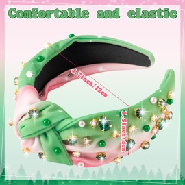 PANTIDE Witch Musical Jeweled Knotted Headband - Witch Musical Fans Gift Pearl Crystal Embellished Headband Wide Top Knot Fashion Pink Hairband Accessories Birthday for Women Girls (Green Rhinestone)