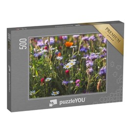 puzzleYOU: Puzzle 500 Piece "Colourful Blooming Herb Meadow with Purple Blooming Phacelia and Marigolds" - from the Flower Meadows, Flowers & Plants Puzzle Collection