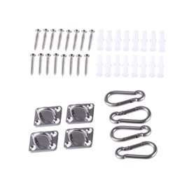 AOMIKITSTU Ceiling Hooks Heavy Duty Pack of 4, 3.5 cm x 3 cm x 2.1 cm Stainless Steel Carabiner, Stainless Steel Eye Plate, Ceiling Hook and Carabiner, Stainless Steel Cover Plate for Hanging Sail