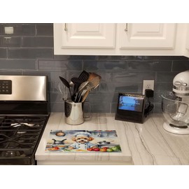 Caroline's Treasures DAC6284LCB Maltipoo The Chef Glass Cutting Board Decorative Tempered Glass Kitchen Cutting and Serving Board Large Size Chopping Board