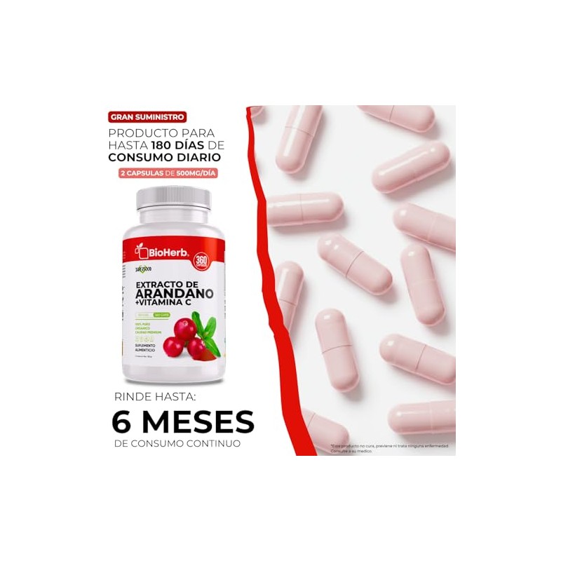 Bioherb Arándano Rojo Orgánico Vitamina 360 Cápsulas Extracto 100 Puro