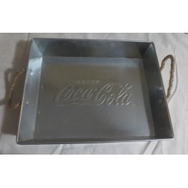 Coca-Cola Embossed Galvanized Steel Tray with Rope Handles