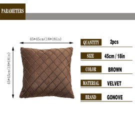GONOVE Velvet Cushion Covers 45X45cm Soft Decorative Brown Throw Pillow Cases Pack of 2 Square Pillow Covers Pillowcases with Invisible Zipper for Home Couch Sofa Bed