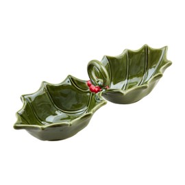 Mud Pie Double Holly Tidbit, 4" x 11", GREEN