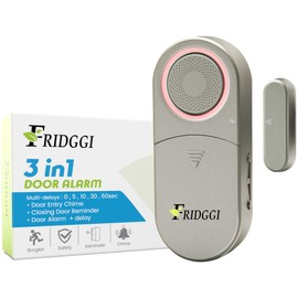 3in1 Alarm - Door Left Open Alarm with Delay, 0/5/10/30/60 Seconds, 2/5 Minutes, Window Ajar Chime, Close Door Reminder, 80 to 120 dB, Time Delay Alerts for Freezer, Gate, Shop. (Grey)