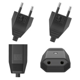 Powice Pack of 4 Euro Plug Flat, Euro Plug Flat, Euro Coupling, Plug 250 V, 2.5 A Plug 2 Pin, Euro Coupling Flat, Euro Plug Coupling, Schuko Plug European Plug (Black)