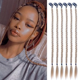 Braid Hair Extensions 6 Pcs Baby Braids Front Side Bang Long Braided Ponytail Extension 18inch Clip in Hair Extensions Straight Synthetic Hairpieces Natural Hair(Bleach Blonde Mix Blonde, 27/613#)