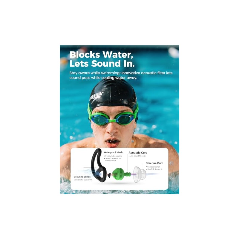 Hearprotek tapones para los oídos de silicona impermeables para natación,
