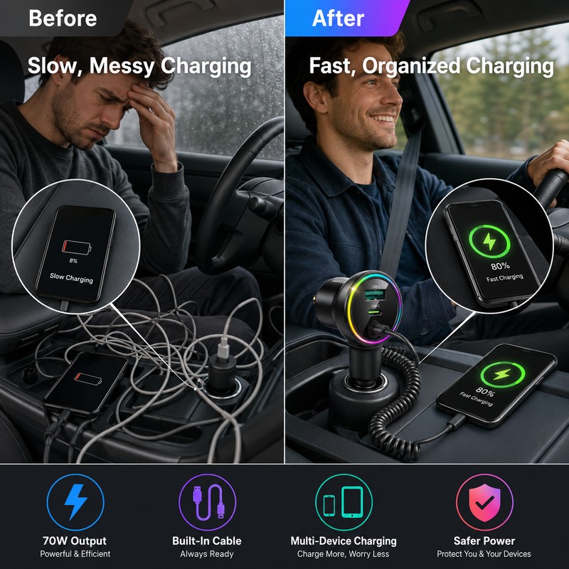 70W USB-C Car Charger for Fast Charging – PD 35W