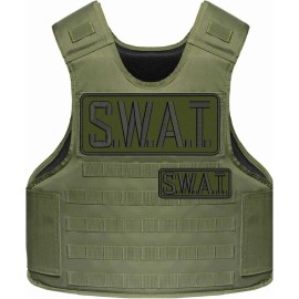S.W.A.T. 2 EMBROIDERY PATCHES 4X10 AND 2X5 VELCR@ ON BACK BLACK ON OD GREEN