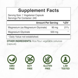 Deal Supplement Magnesium Glycinate 500mg, 240 Veggie Capsules