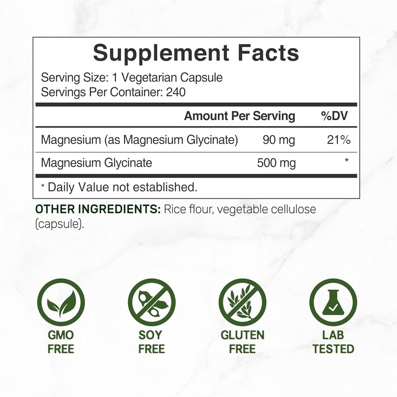 Deal Supplement Magnesium Glycinate 500mg, 240 Veggie Capsules