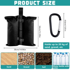 NINGYER Pack of 4 Sandbags for Gazebo, Sandbags Gazebo with 4 Carabiners, Sandbag Gazebo, for Gazebos, Party Tents, Patio Umbrellas, Parasols