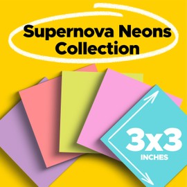 Post-it Super Sticky Notes, 12 Sticky Note Pads, 3 x 3 in., School Supplies, Office Products, 2X the Sticking Power, Supernova Neons Collection