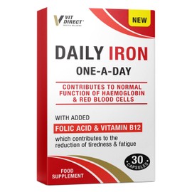 Vit Direct Vit Direct - Daily Iron Supplements - 30 Capsules - with Added Folic Acid & Vitamin B12 - Supports Haemoglobin & Red Blood Cell Function - Reduces Tiredness & Fatigue - Energy Supplements