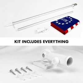 G128 Combo Pack: 6 Ft Aluminum Spinning Flagpole (Silver) & Betsy Ross 1776 Flag 3x5 Ft, ToughWeave Series Embroidered 300D Polyester | Pole with Flag Included