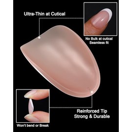 16 tamaños de uñas postizas ovaladas cortas, redondas cortas con punta francesa, reutilizables, 32 piezas de uñas postizas de gel brillante con pegame