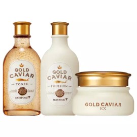 Skinfood 스킨푸드 골드 캐비어 이엑스3종(토너+에멀전+크림) 보습 Skinfood Gold Caviar EX 3-Set (Toner + Emulsion + Cream) Moisturizing