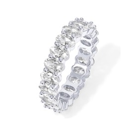 PAVOI 14K White Gold Plated Rings Oval Cubic Zirconia Love Ring | 5mm Stackable for Women Size 6