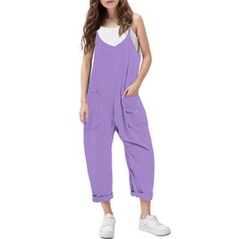 Evensu Girls' Jumpsuits Purple Rompers Size 7-8 Sleeveless Harem Long Pants Spaghetti Straps Overalls Summer Clothes With Pockets