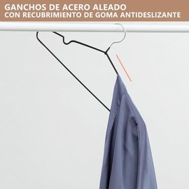 50Pcs Ganchos de Acero Aleado con Recubrimiento de Goma Antideslizante, 40CM Ganchos para Ropa con Ranuras, Antióxido y Duradero, Perchas para Pantalo