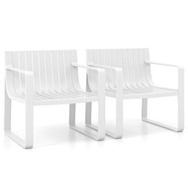 Tangkula Patio Chairs Set of 2, Weather-Resistant Plastic Outdoor Armchairs w/Curved Backrests & Seats, Oversized Leisure Chairs w/Slatted Design for Patio, Poolside, Backyard