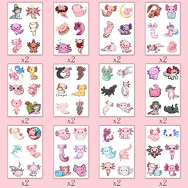 YYMYMGJ Axolotl Party Favor Temporary Tattoo Stickers, 24 Sheets for Axolotl Birthday Party Decorations