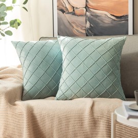 MIULEE Pack of 2 Velvet Cushion Covers Home Decoration with Square Pattern Throw Pillow Covers Super Soft Modern Smooth Washable for Living Room Bedroom Sofa Turquoise 50x50cm 20x20 Inch