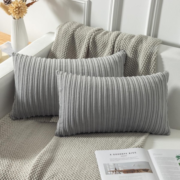 Kevin Textile Oblong Pillow Decorative Striped Corduroy Rectangle Cushion Cover