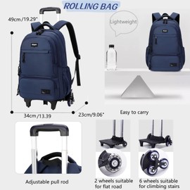 ETAISHOW Rolling Backpack for Boys with 6 Wheels Roller Backpack Wheeled School Bag for Teen Boys Black