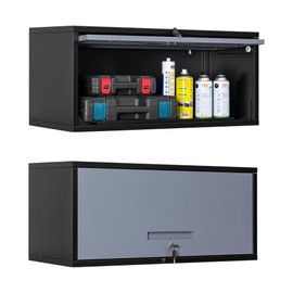 Yizosh Metal Garage Wall Cabinet with Doors, Wall Mounted Metal Storage Cabinet, Floating Garage Tool Cabinet for Garage, Basement, Kitchen, Warehouse (Black Gray, 13.7" H)