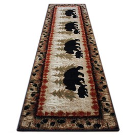 Masada Rugs, Cabin Lodge Area Rug Bear and Cub Scene (2 Feet 8 Inch X 10 Feet) Runner