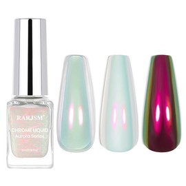 RARJSM Chrome Nail Powder Liquid Magic Aurora Metallic Mirror Effect Purple Gold Chameleon Finish Iridescent Mermaid Pearl Nail Glitter for Polish No Curing Requires 5ML Nail Art Accessories