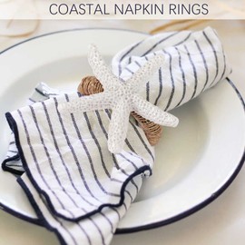 Coastal Star Fish Napkin Rings Set of 6, White Sea Starfish Napkin Ring Holder for Beach House, Dining Room Table, Party, Banquet, Birthday, Holiday, Coastal Beach Table Décor