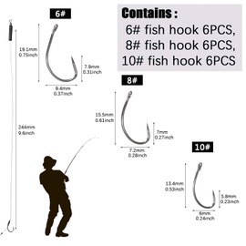 GZLCEU Pack of 18 6#/8#/10# Stainless Steel Fishing Hooks Carp Hooks Leader Braided Line Soft Hooks, Handmade Carp Rigs Fishing Accessories