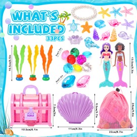 FUNCREVITY Mermaid Toys Diving Toys with Shell Treasure Chests and Storage Bag Swimming Pool Games Summer Water Gift Set for Kids Toddlers Girls Boys