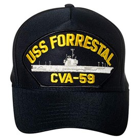 United States Navy USS Forrestal CVA-59 Supercarrier Ship Emblem Patch Hat Navy Blue Baseball Cap