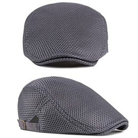 Men's Breathable Mesh Summer Hat Flat Cap Beret Ivy Gatsby Newsboy Cabbie Caps (C-Navy/Grey/Khaki), One Size