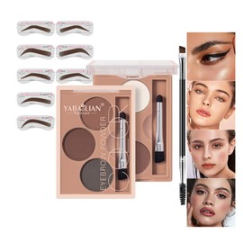 Eyebrow Powder, 3-color Eyebrow Palette, Eyebrow Powder Kit with Brushes, Long Lasting and Waterproof, 10 Reusable Eyebrow Template with Strap, 2 Eyebrow Pen Brushes
