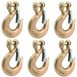 MANCHAP 6 Pack 3/8 Inch Safety Hook, G70 Clevis Grab Hook, Clevis Slip Hook with Latch Forged Steel Clevis Safety Hook Tow Chain Hook for Rigging, Trailer, Truck, WLL 5,400lbs