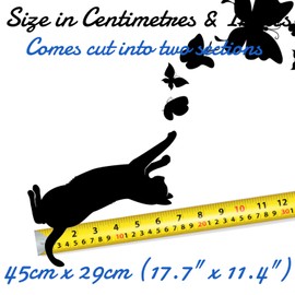 Cat & Butterflies Cute Stickers - Easy-to-Apply - Waterproof Decal - Scrapbooking, Cars, Water Bottles, Laptops, Fun Gifts (Black, Extra Large)