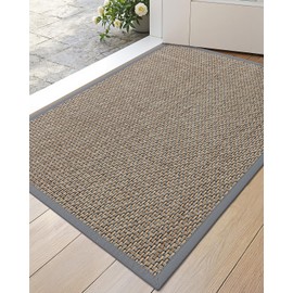 DEXI Entryway Door Mat 24x36, Non Slip Rubber Backing Inside Entry Mat, Low Profile Easy Clean Dirt Trapper Doormat for Inside Entrance Patio, Grey