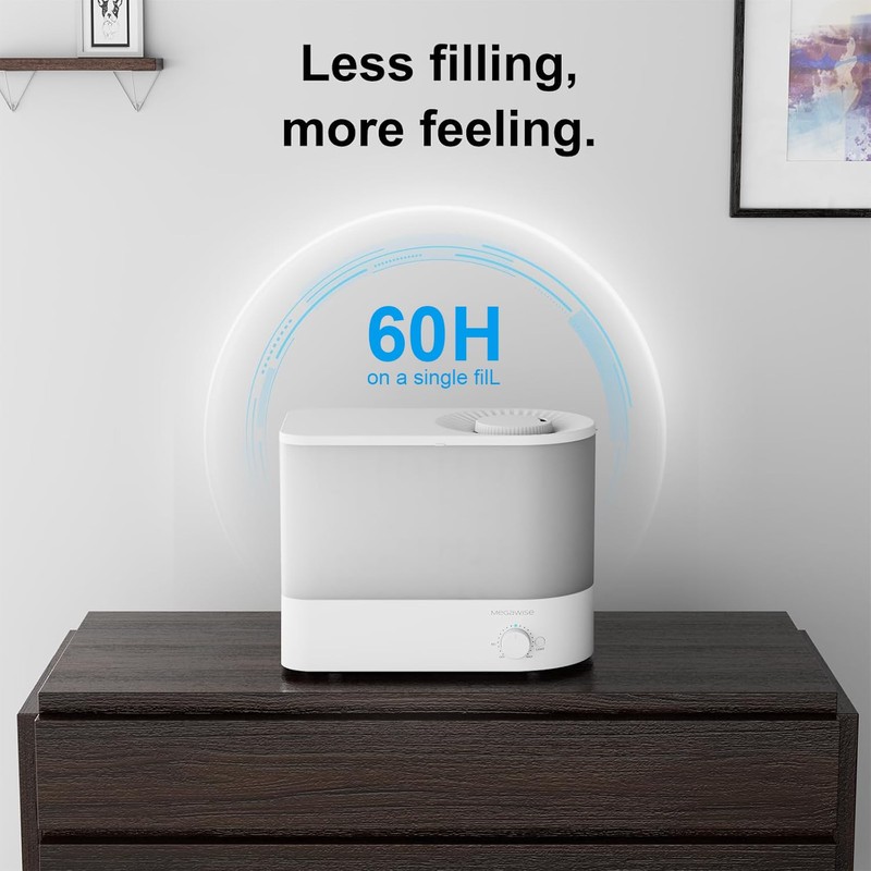 MEGAWISE 2025 Large Capacity Humidifier, 6L Top Fill Design, 50H