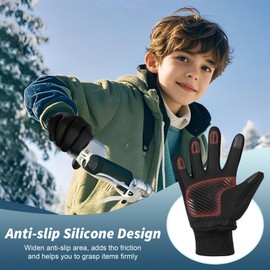 Children's Softshell Winter Gloves Waterproof Warm Sports Gloves Children's Riding Gloves with Non-Slip Windproof Cycling Gloves Fleece Cycling Gloves Outdoor Sports for Boys Girls