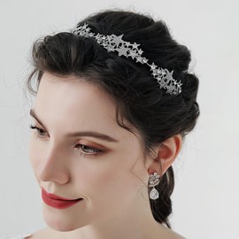 Bridal Crystal Star Tiara Crown Rhinestone Headband for Wedding Prom Party Hair Jewelry for Women (Silvery, One size)