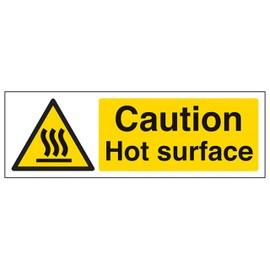 V Safety Caution Hot Surface - Landscape 300 x 100 mm - Glow In The Dark 1mm Rigid Plastic Safety Sign